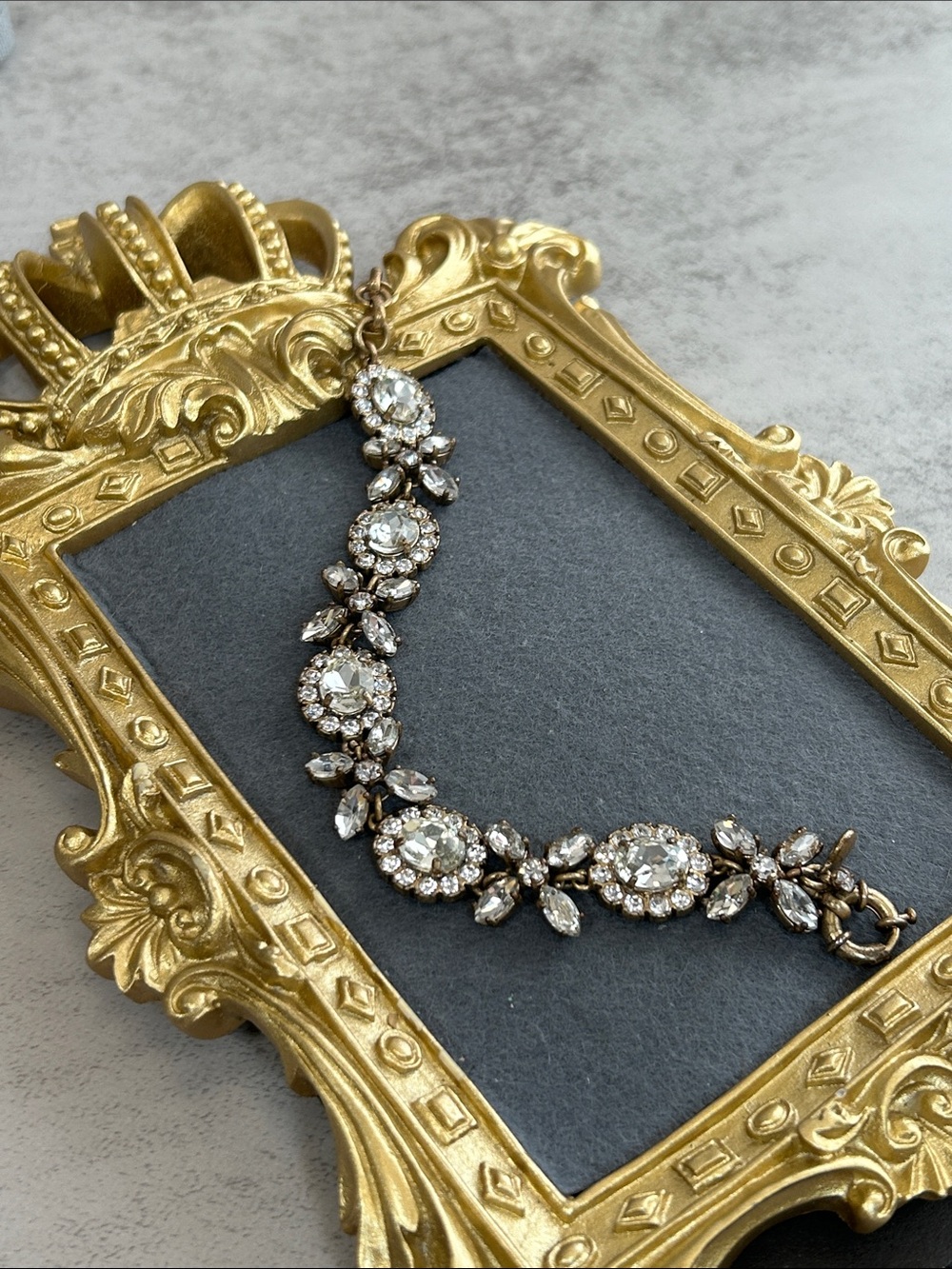 Crystal Floral Statement Bracelet- Gold Tone